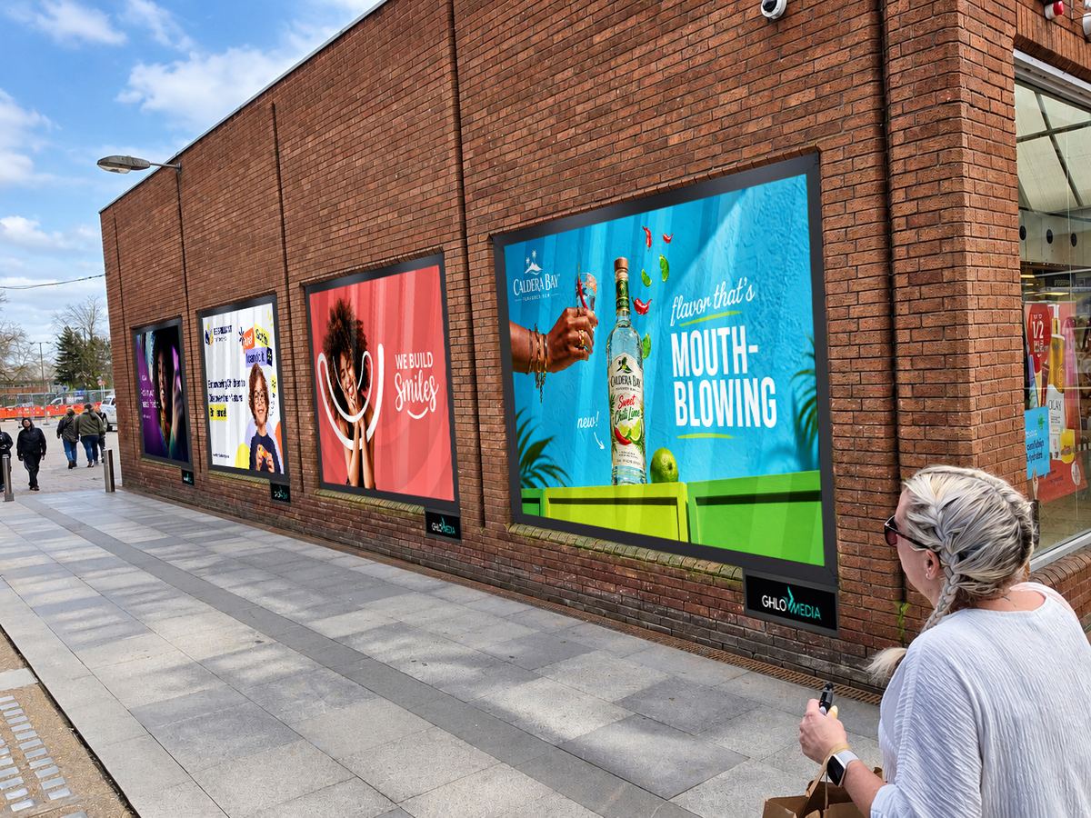 GHLO digital screens on a retail frontage